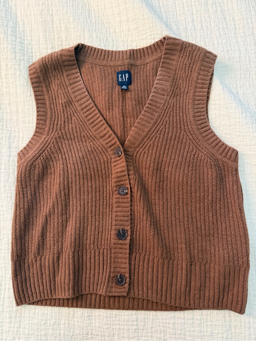 GAP Brown Ribbed Button-Front Sweater Vest